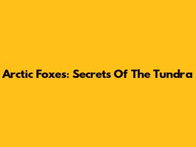 Arctic Foxes: Secrets Of The Tundra