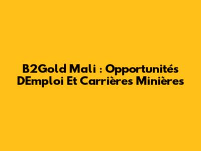 B2Gold Mali : Opportunités D'Emploi Et Carrières Minières