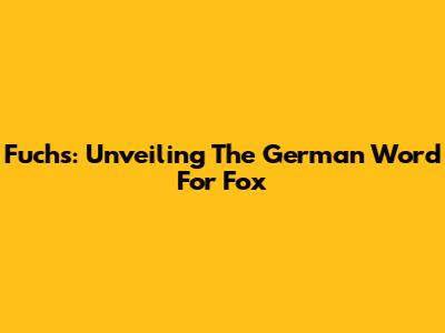 Fuchs: Unveiling The German Word For Fox
