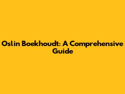 Oslin Boekhoudt: A Comprehensive Guide