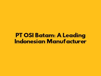 PT OSI Batam: A Leading Indonesian Manufacturer