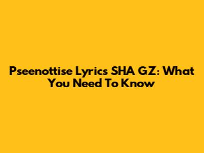 Pseenottise Lyrics SHA GZ: What You Need To Know