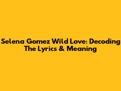 Selena Gomez Wild Love: Decoding The Lyrics & Meaning