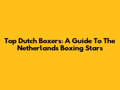 Top Dutch Boxers: A Guide To The Netherlands' Boxing Stars