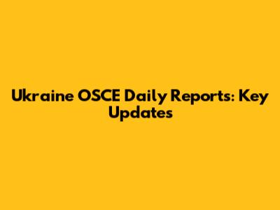 Ukraine OSCE Daily Reports: Key Updates
