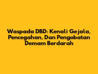 Waspada DBD: Kenali Gejala, Pencegahan, Dan Pengobatan Demam Berdarah