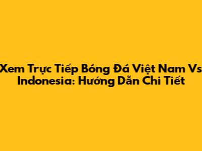 Xem Trực Tiếp Bóng Đá Việt Nam Vs Indonesia: Hướng Dẫn Chi Tiết